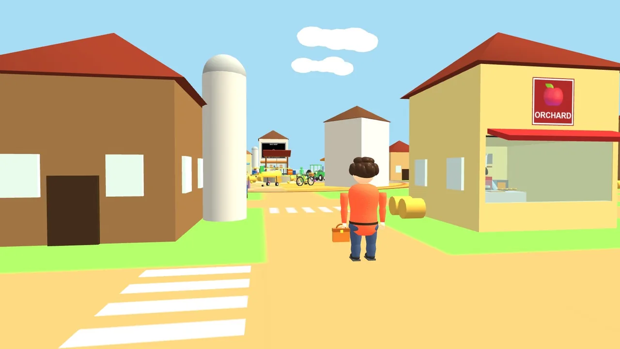 Delivery Guy on the farm, with a silo and an orchard shop