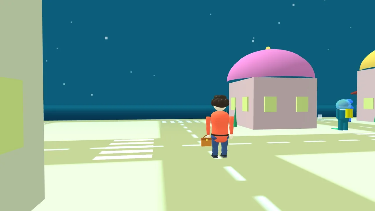 Delivery Guy on the sea floor among dome houses